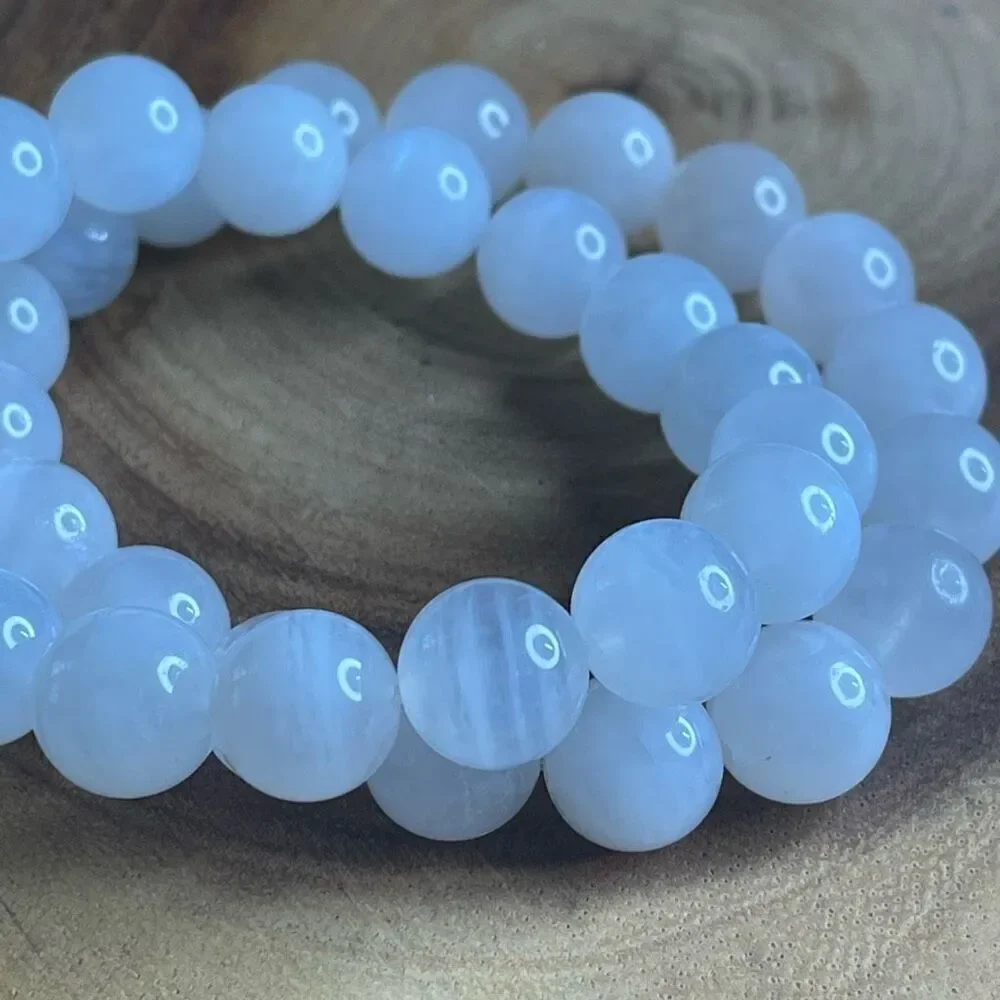 White Moonstone beaded bracelet 7” crystal healing beads 8mm blue flash